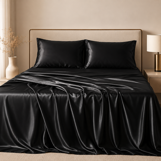 Sábana de Satén Suave y Elegante para Cama + 2 Fundas de Almohada