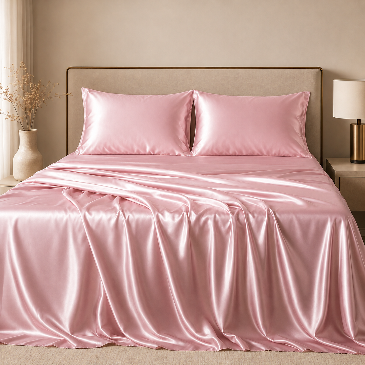 Sábana de Satén Suave y Elegante para Cama + 2 Fundas de Almohada
