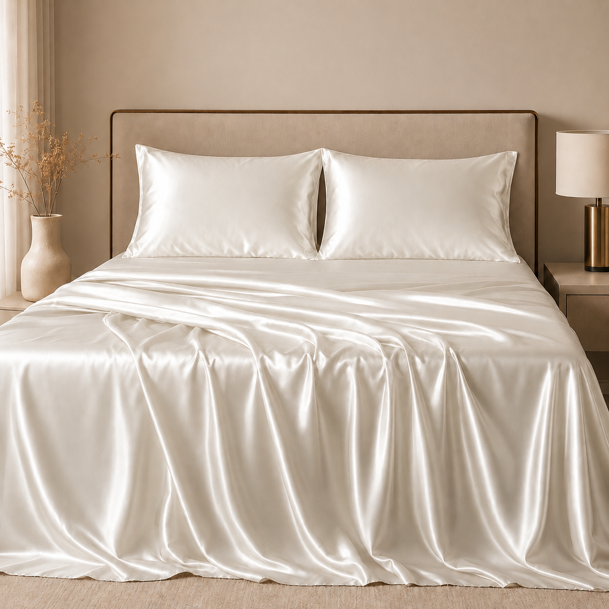 Sábana de Satén Suave y Elegante para Cama + 2 Fundas de Almohada